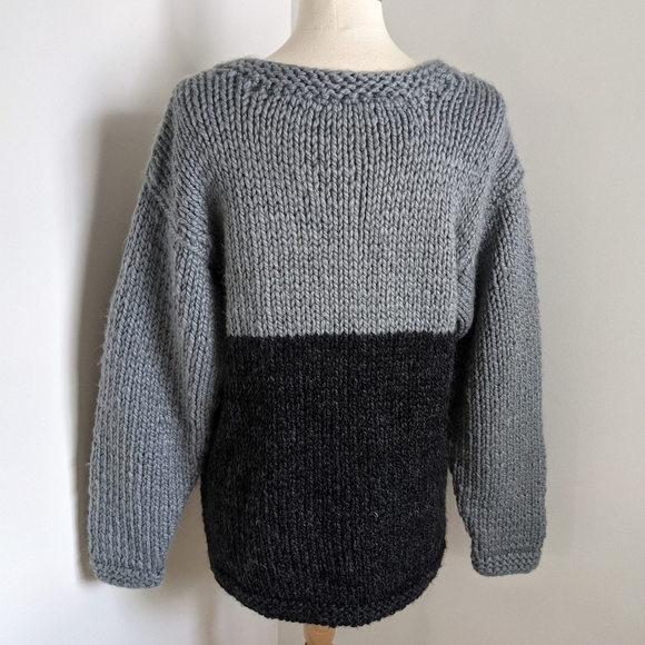HANDKNIT Big Chunky Grey & Black Tunic Sweater L / XL - Picture 7 of 10